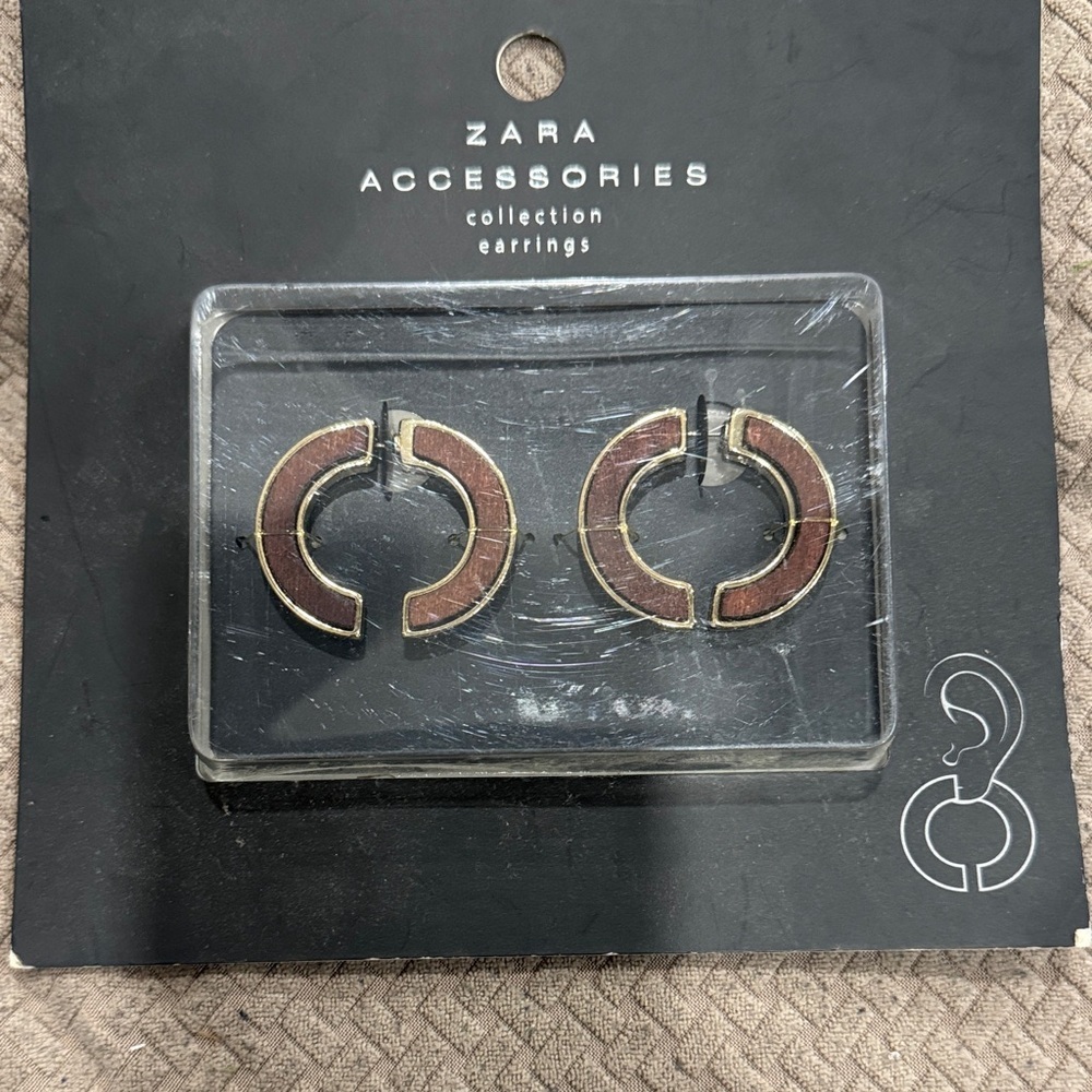Zara Brown and Gold Semi-Open Hoop Earrings